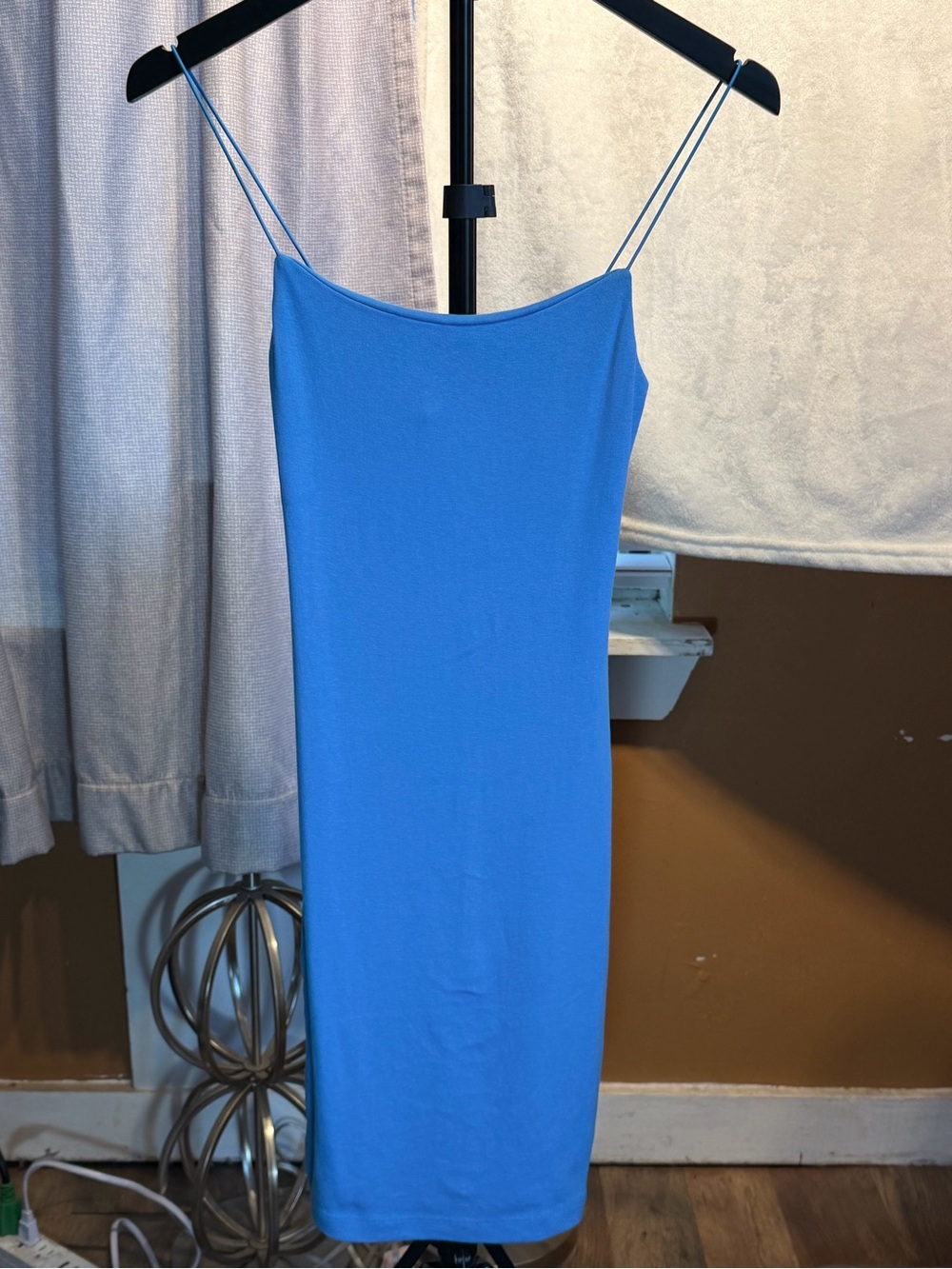 Zara Electric Blue Spaghetti-Strap Midi Dress Bodycon Size Medium